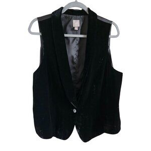 J. Jill Woman Size LP Black Velvet Vest One Button Satin Back Classic Old Money